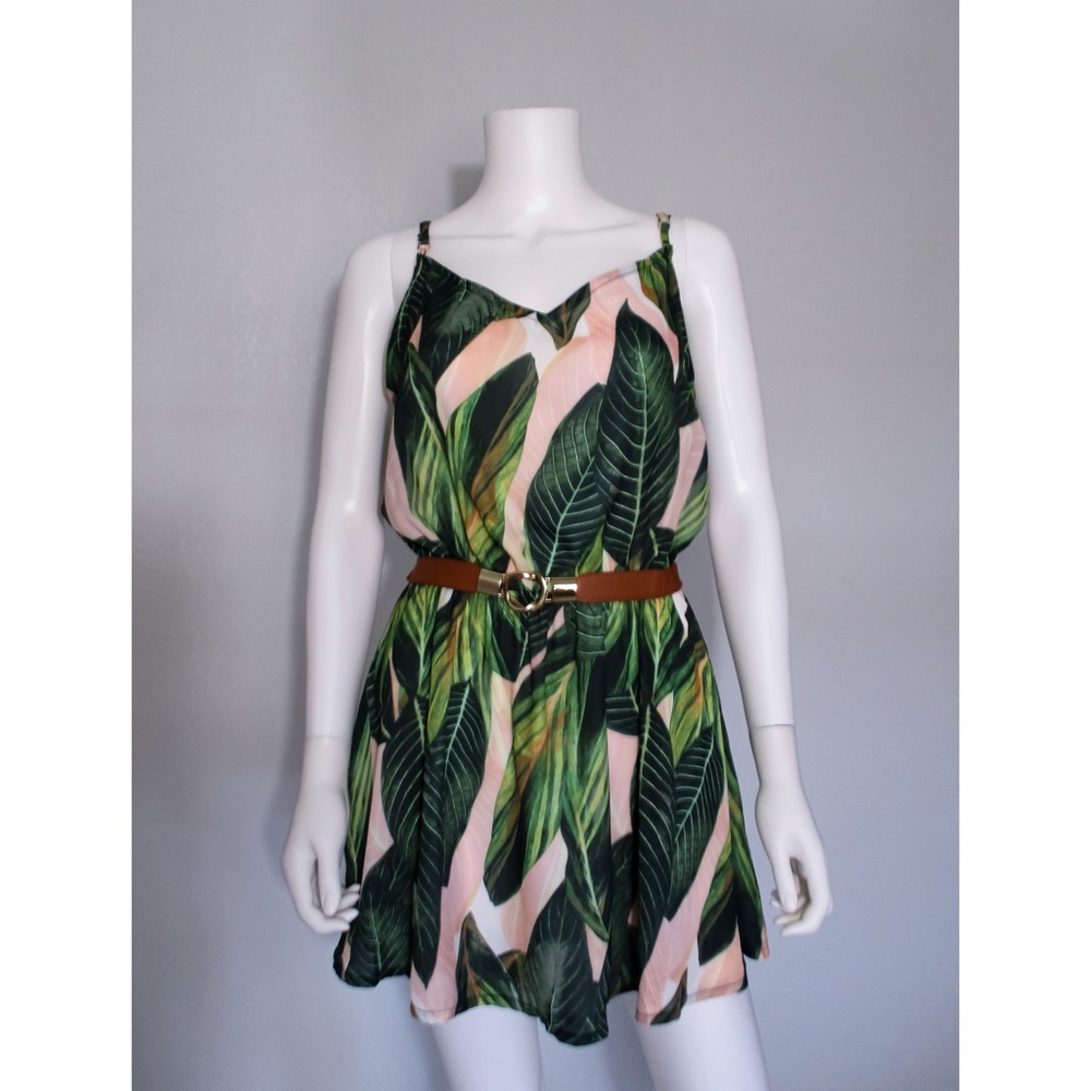 ZAFUL Tropical Leaf Print Cami Mini Dress Size M